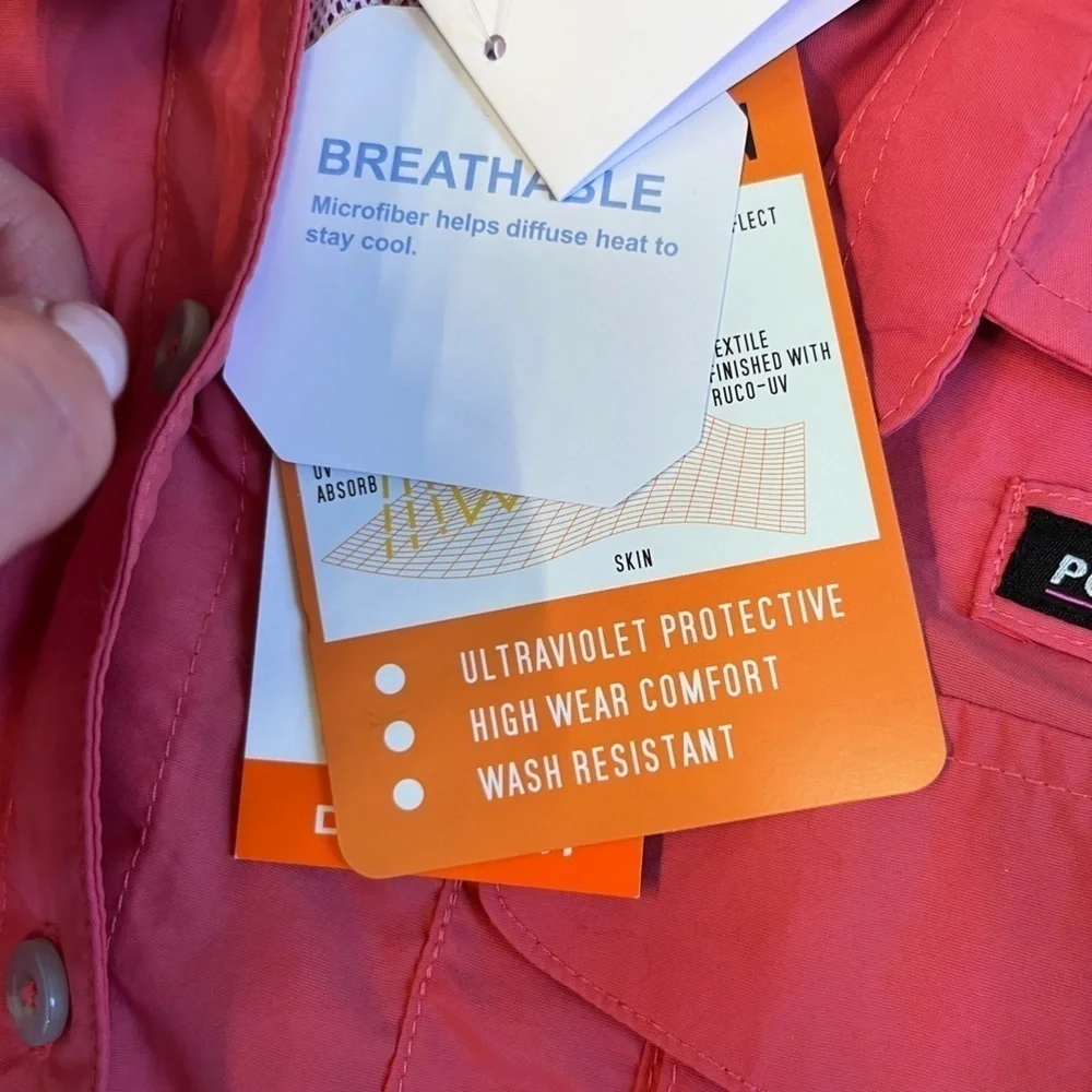 NWT Little Donkey Andy Vented UV Protectant Button Down Shirt- Size Large- Coral - Picture 11 of 16